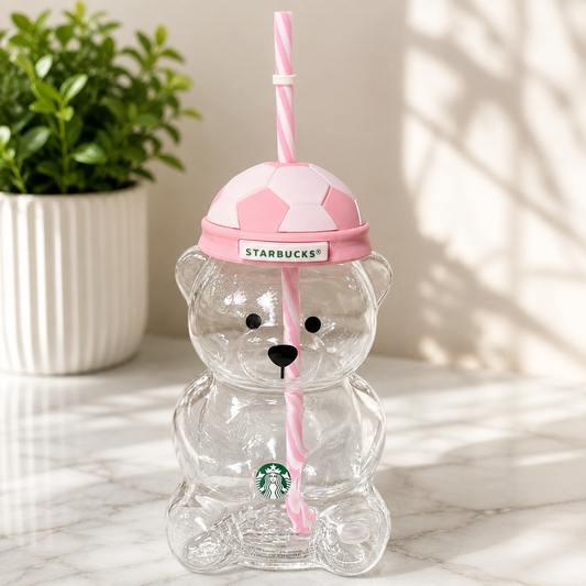 Cute Pink Teddy Bear Drinking Cup – Trendy Starbucks Style Tumbler for Daily Use