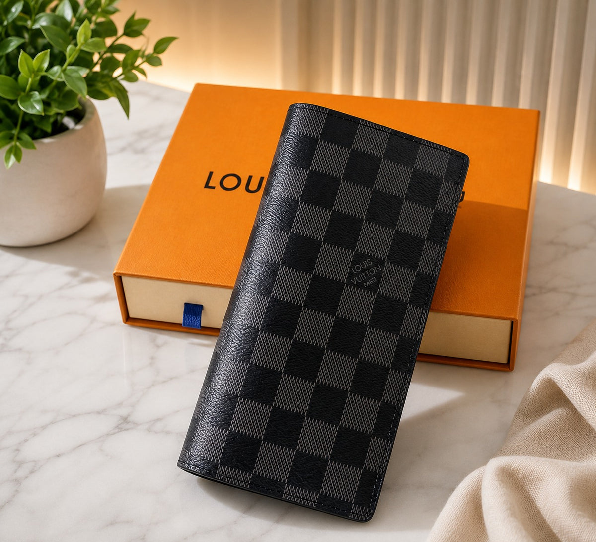 Men’s Black Checkered Bifold Wallet – Luxury Leather Card Holder & Slim Pocket Wallet