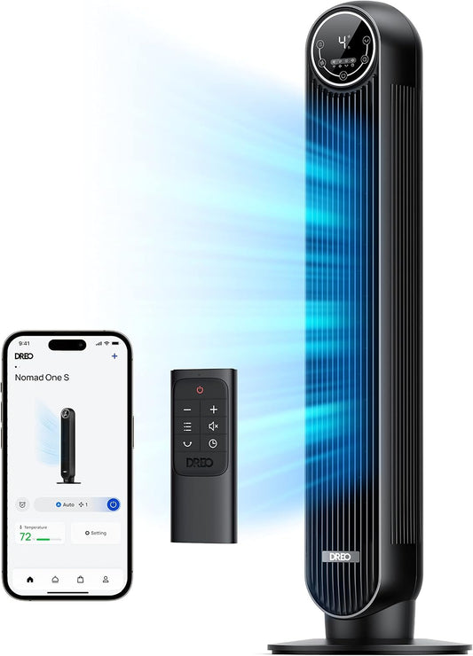 Dreo Nomad One S Tower Fan – Smart Oscillating Floor Fan with Remote Control & App Control