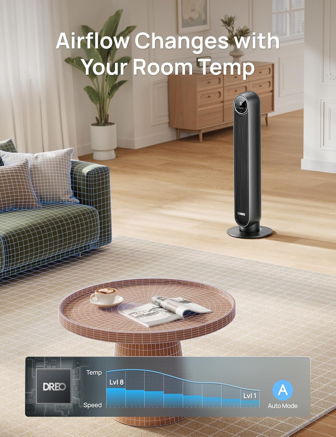 Dreo Nomad One S Tower Fan – Smart Oscillating Floor Fan with Remote Control & App Control