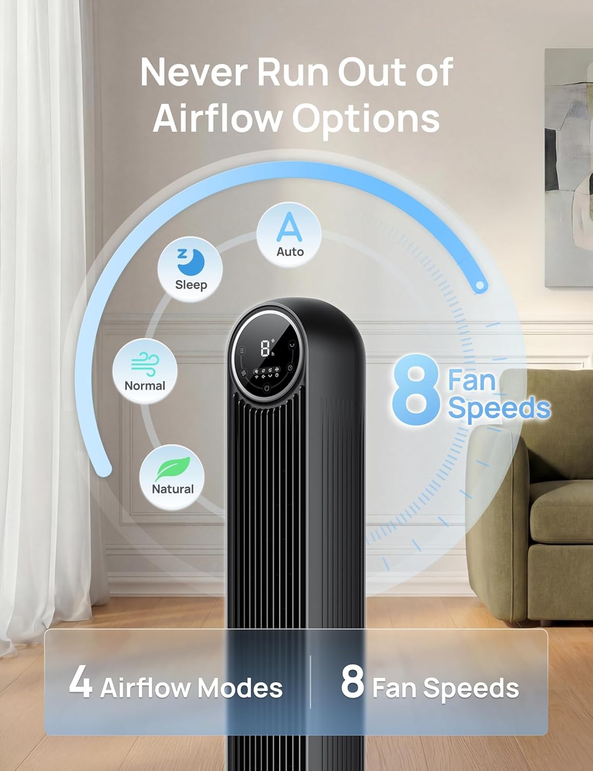Dreo Nomad One S Tower Fan – Smart Oscillating Floor Fan with Remote Control & App Control