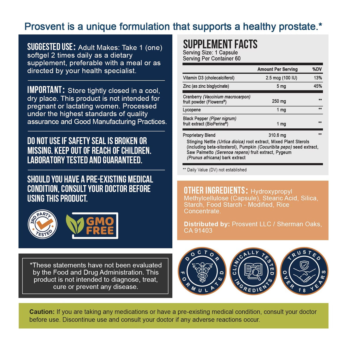 Prosevent Ultra Blend Dietary Supplement 60 Capsules | Prostate Support Formula