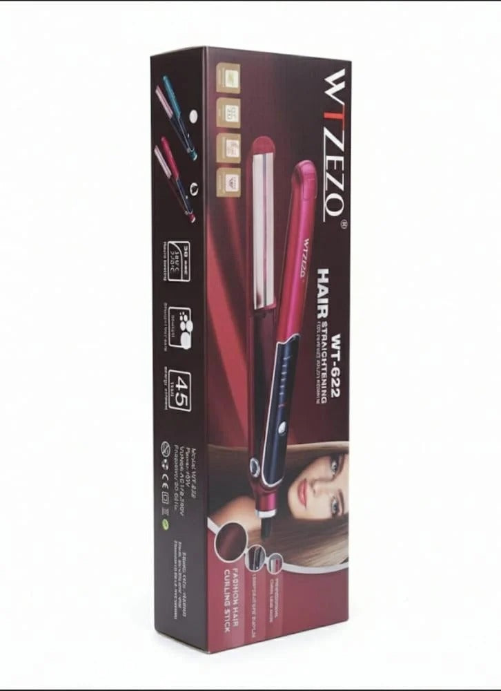 WEZO WT-622 Hair Straightener & Curling Iron – Ceramic Flat Iron, Fast Heating Styling Tool
