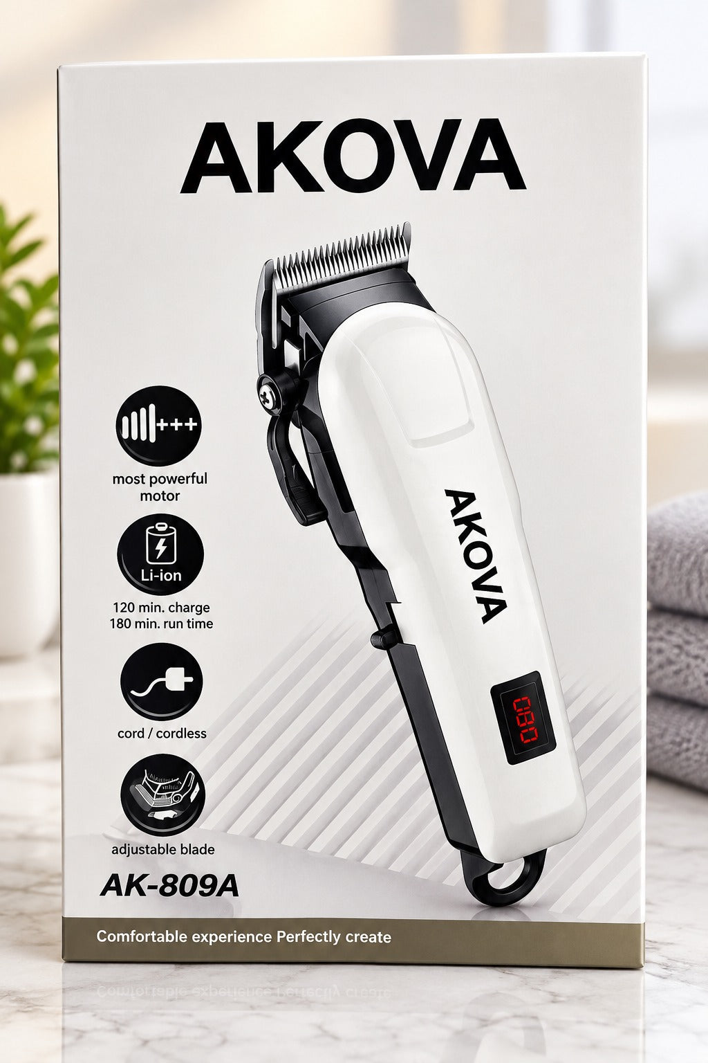 AKOVA AK-809A Professional Hair Clipper – Cordless Rechargeable Trimmer with Adjustable Blade